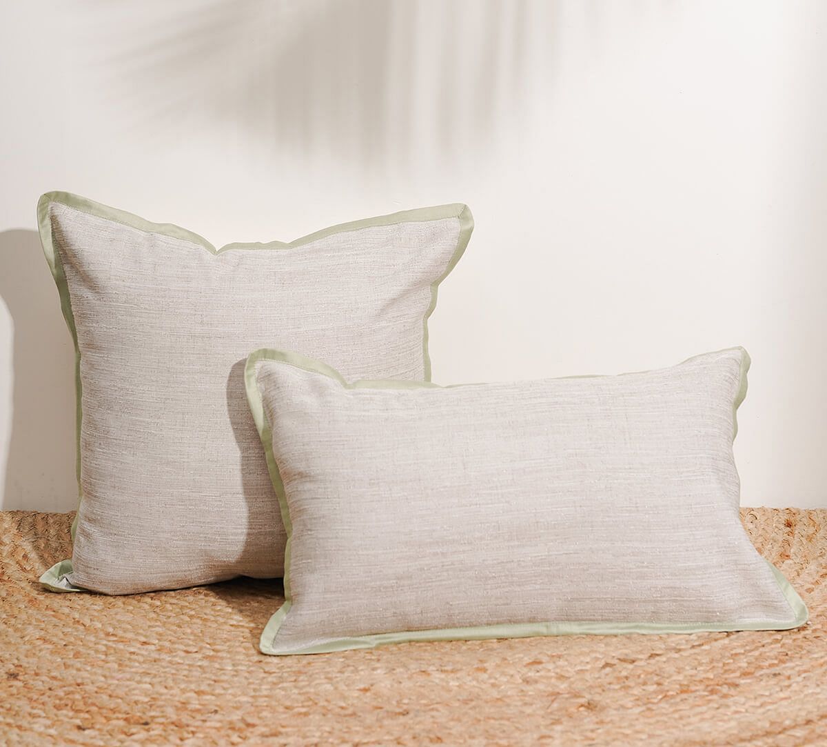 India Circus by Krsnaa Mehta Pistachio Flange Khadi Cushion Cover