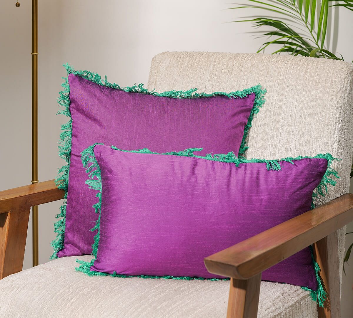 India Circus by Krsnaa Mehta Plum Fringe Cushion Cover