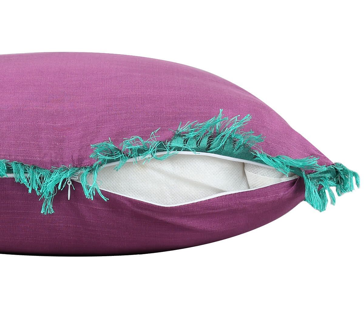 India Circus by Krsnaa Mehta Plum Fringe Cushion Cover