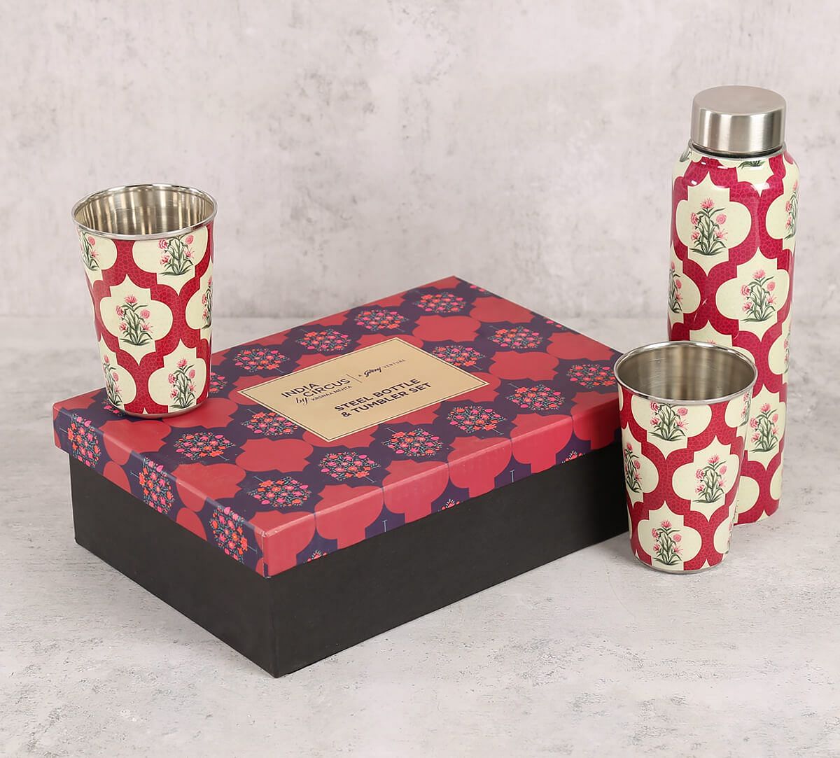 India Circus by Krsnaa Mehta Poppy Flower Scarlet Bottle and Tumbler Set