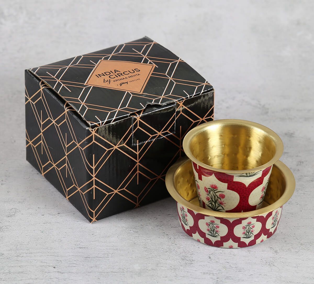 India Circus by Krsnaa Mehta Poppy Flower Scarlet Brass Coffee Tumbler Set