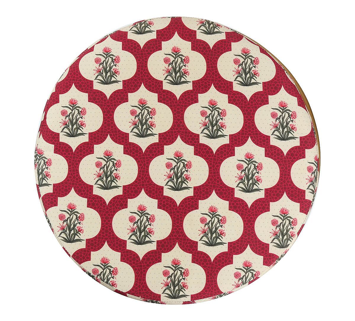 India Circus by Krsnaa Mehta Poppy Flower Scarlet Iron Pouffe