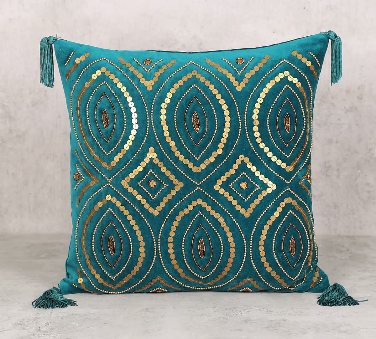 India Circus by Krsnaa Mehta Prussian Decorated Adorn Cushion Cover