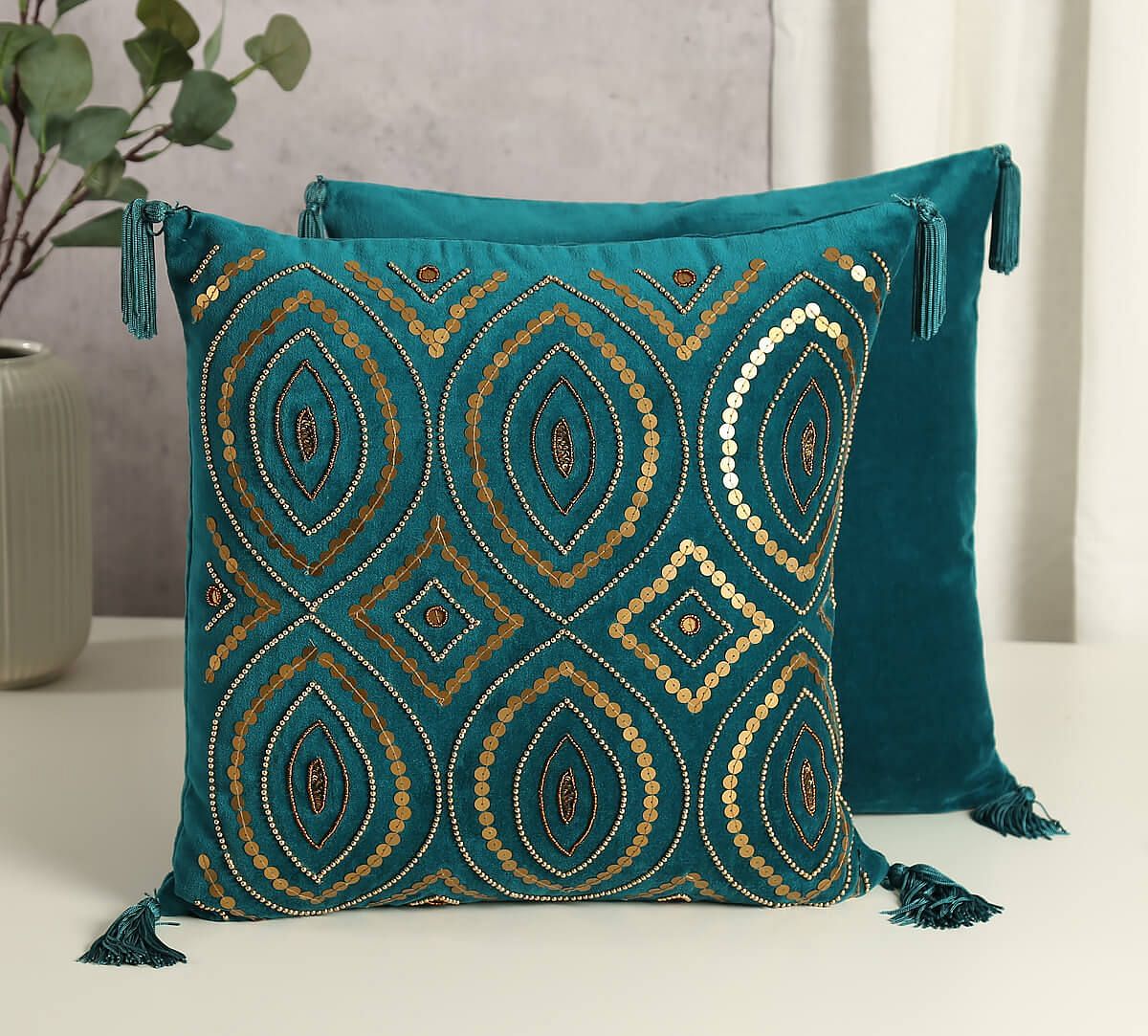 India Circus by Krsnaa Mehta Prussian Decorated Adorn Cushion Cover