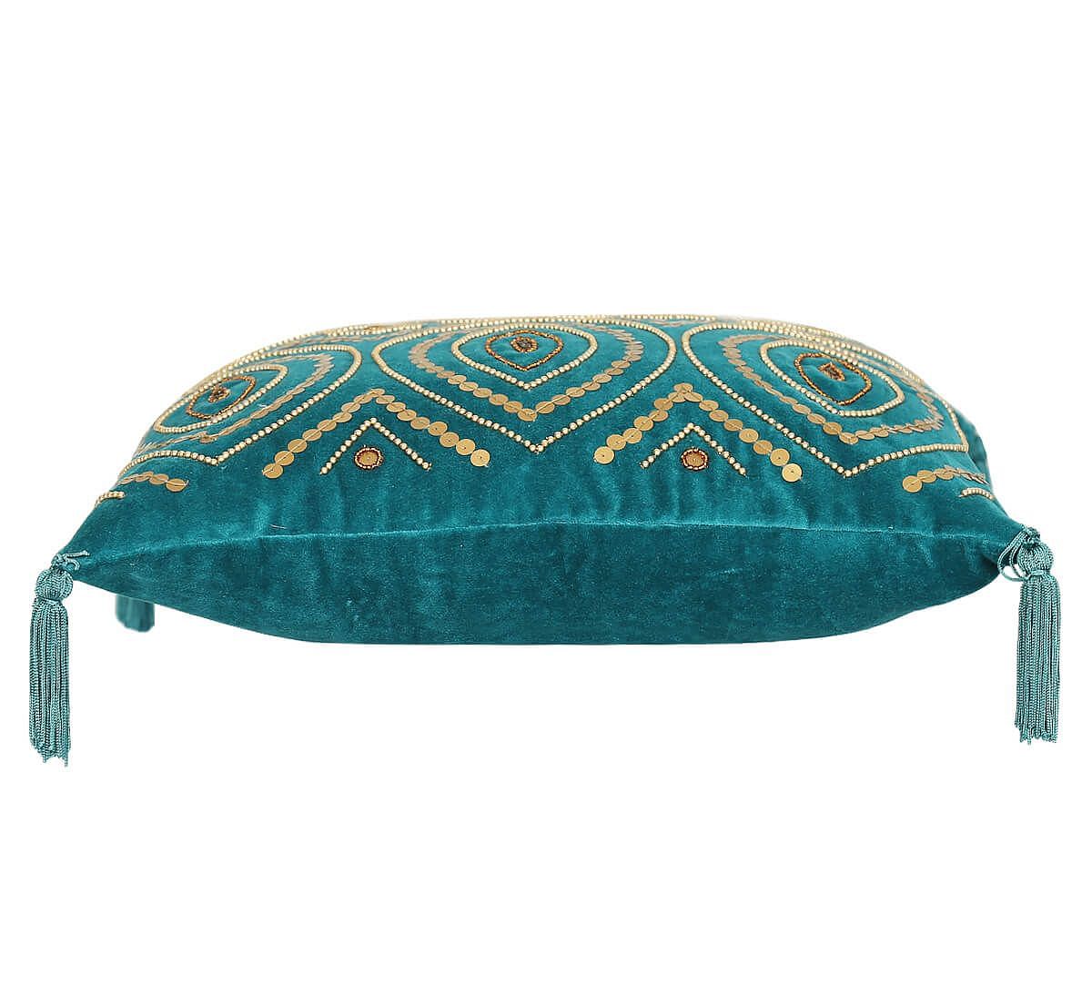 India Circus by Krsnaa Mehta Prussian Decorated Adorn Cushion Cover