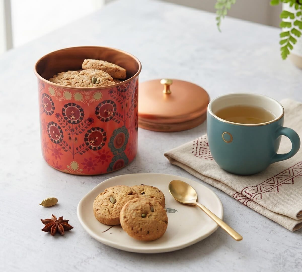 Raceme Rosettes Steel Cookie Jar