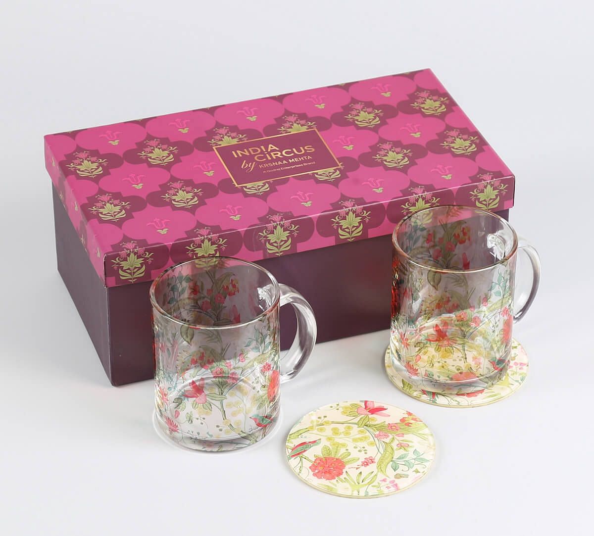 India Circus by Krsnaa Mehta Rustic Realm Glass Mugs & Coasters Combo - Set of 2