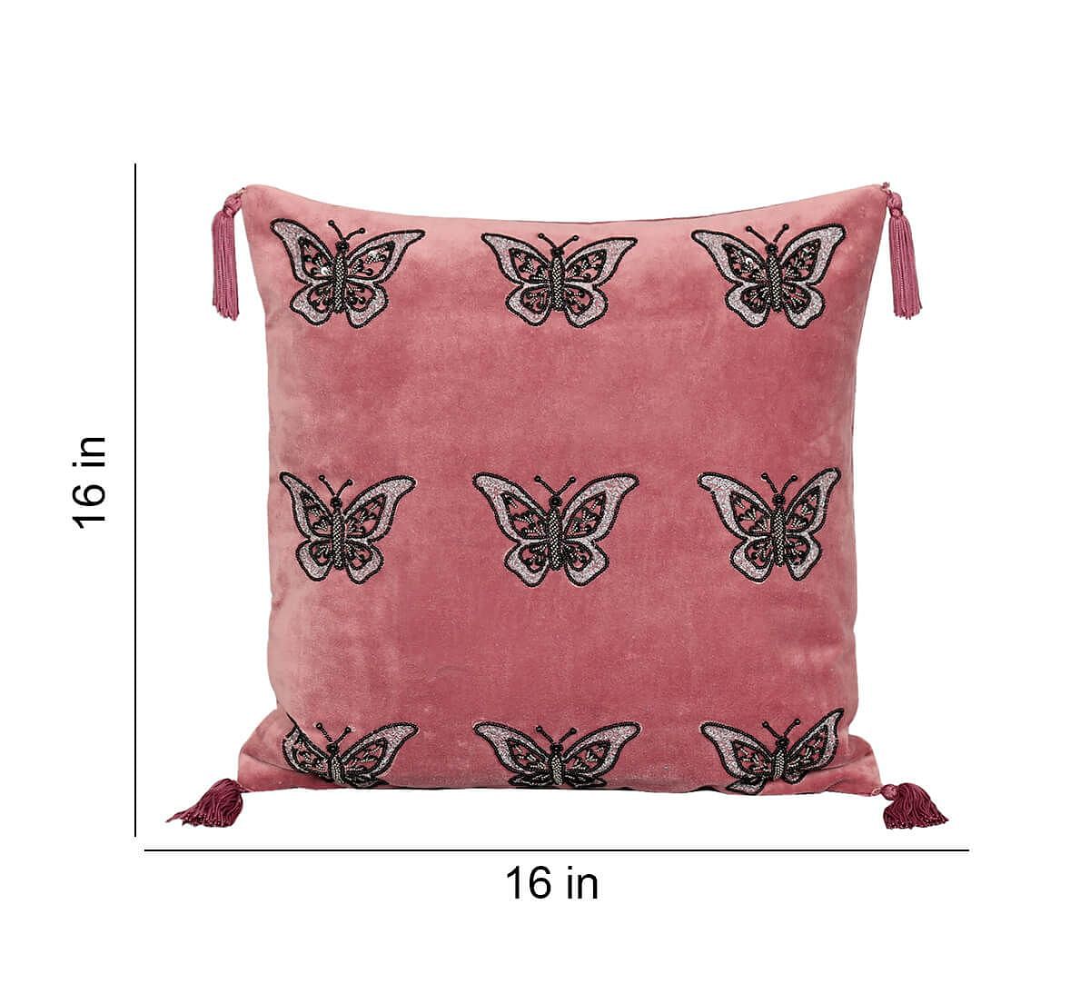 India Circus by Krsnaa Mehta Salmon Butterfly Adorn Cushion Cover