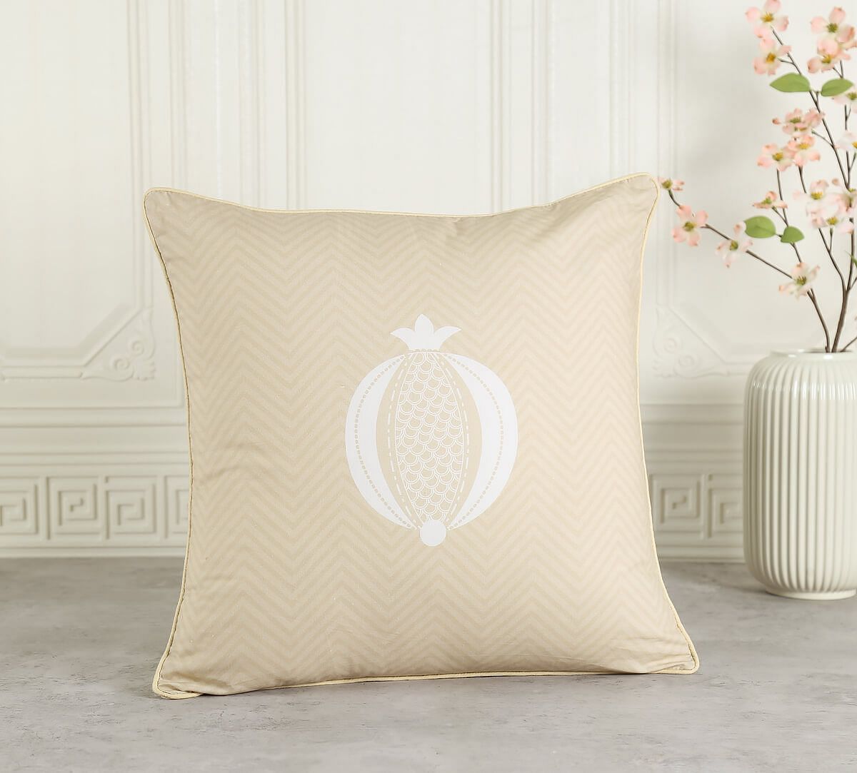 India Circus by Krsnaa Mehta Sandy Chevron Cotton Poplin Cushion Cover