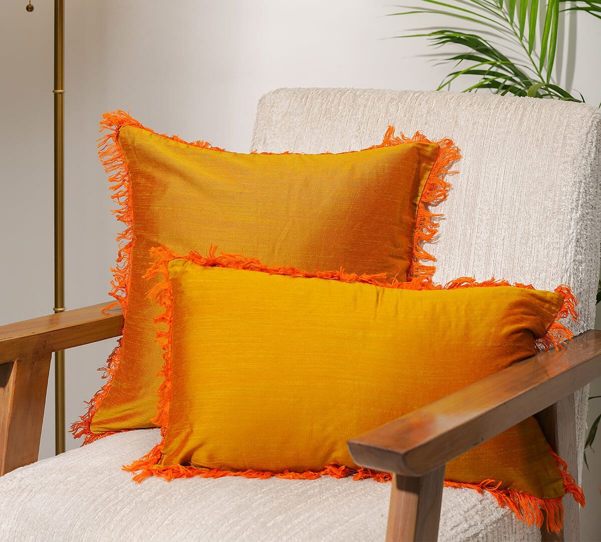 India Circus by Krsnaa Mehta Tangerine Fringe Cushion Cover