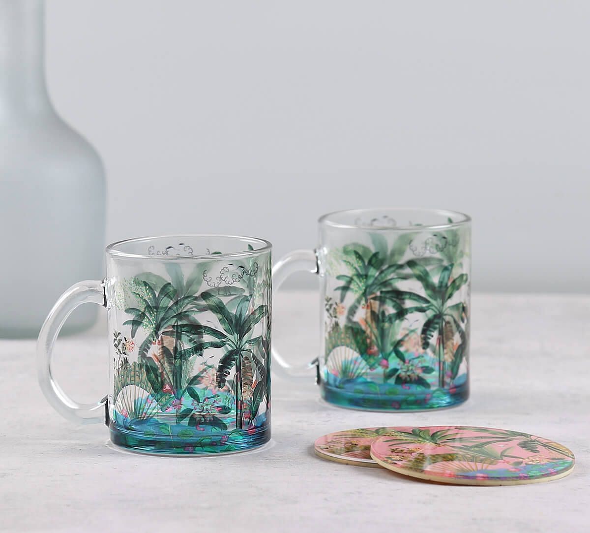 India Circus by Krsnaa Mehta Tropical Daze Glass Mugs & Coasters Combo - Set of 2