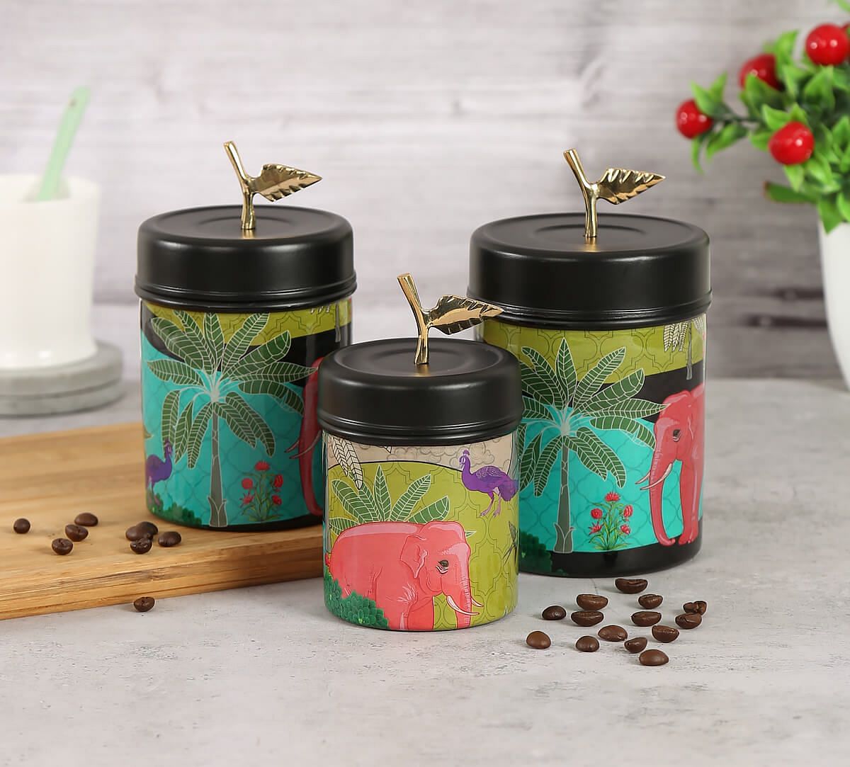 India Circus by Krsnaa Mehta Tropical Paradise Steel Container Set of 3