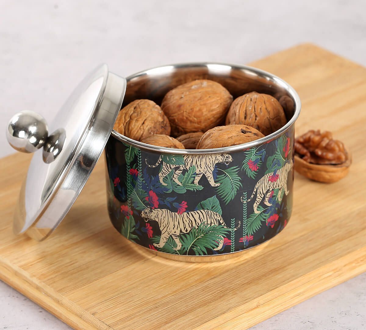 India Circus by Krsnaa Mehta Tropical Tiger Steel Bowl with Lid