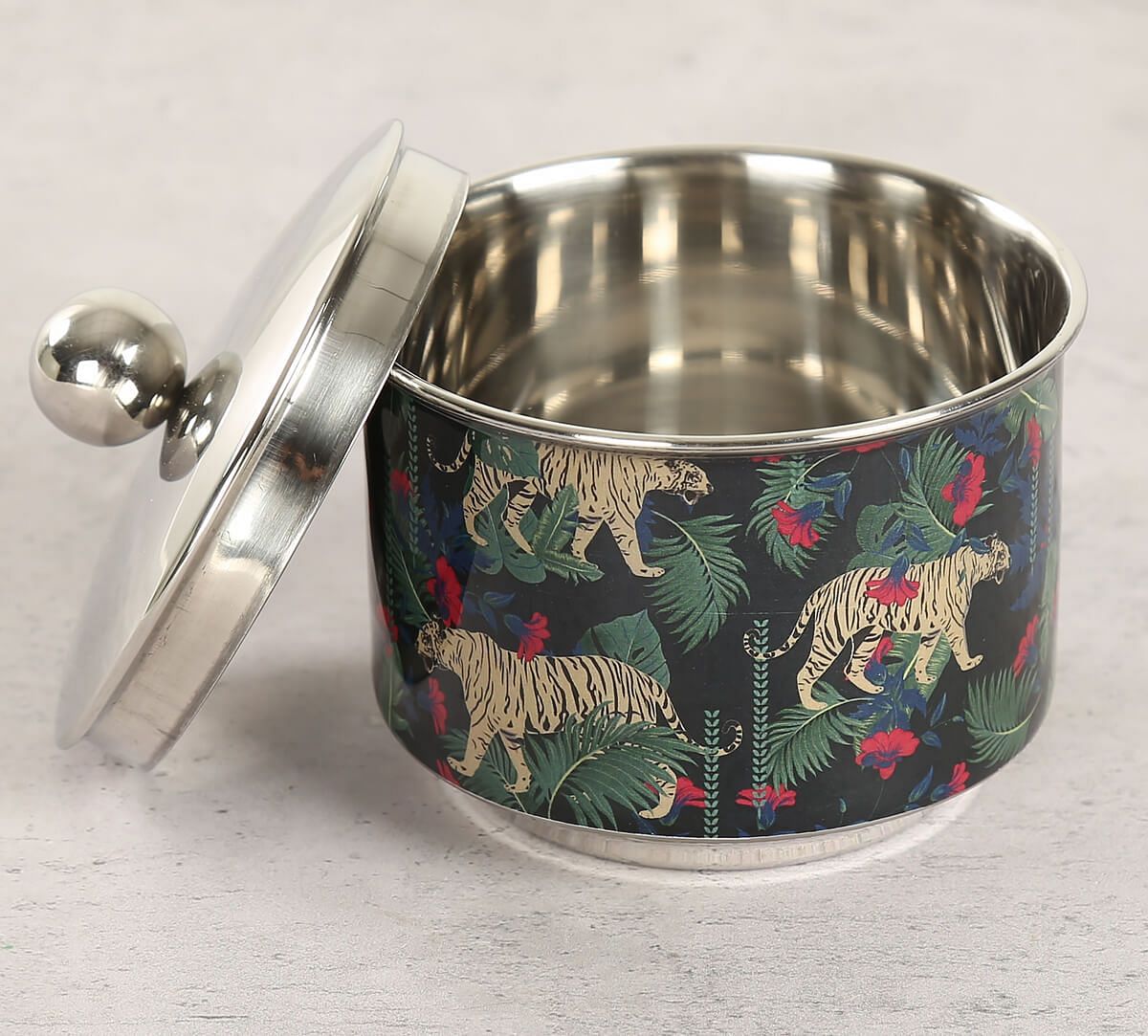 India Circus by Krsnaa Mehta Tropical Tiger Steel Bowl with Lid