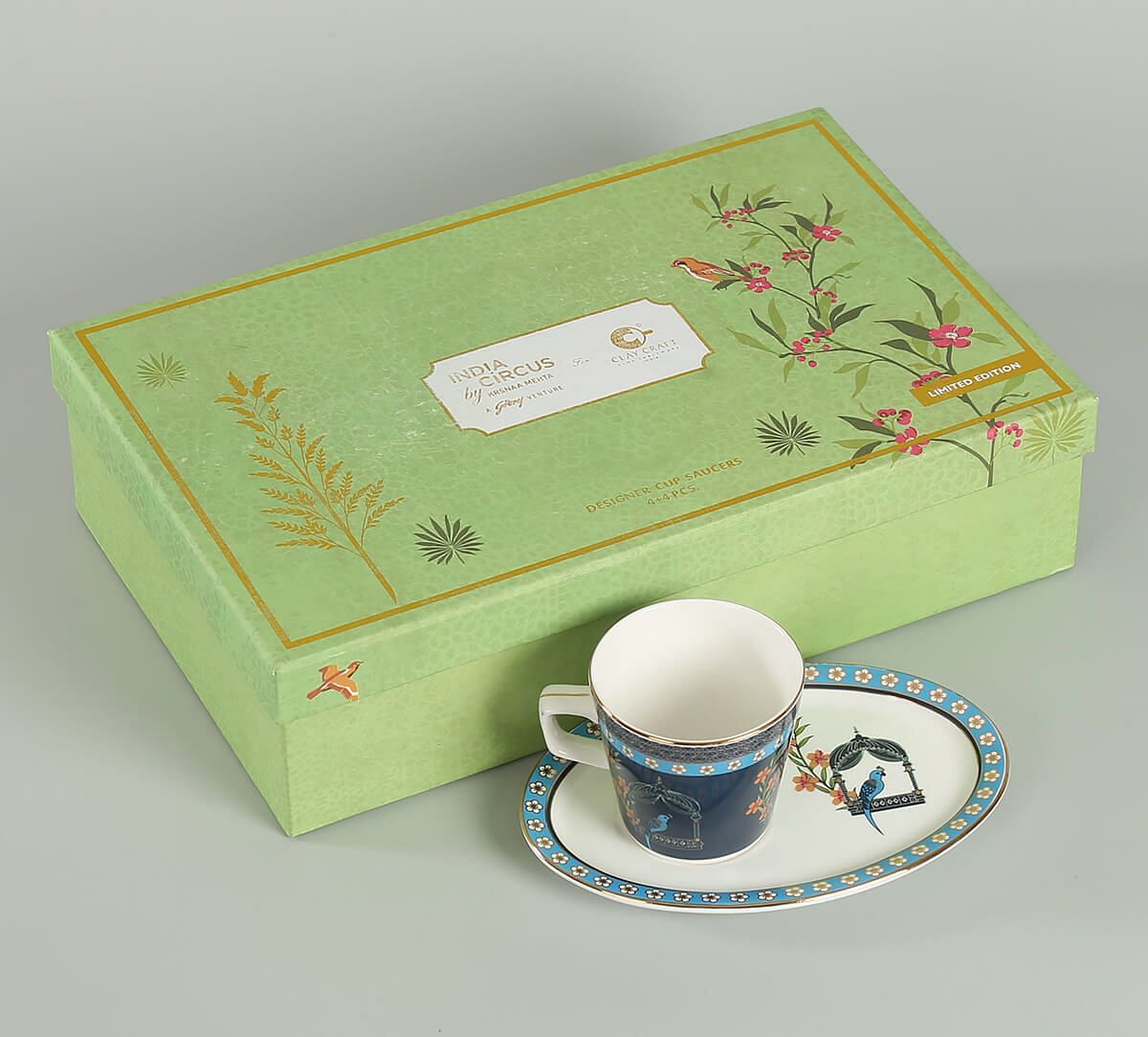 India Circus by Krsnaa Mehta Verdant Chef d'oeuvre Cup and Saucer Set of 4