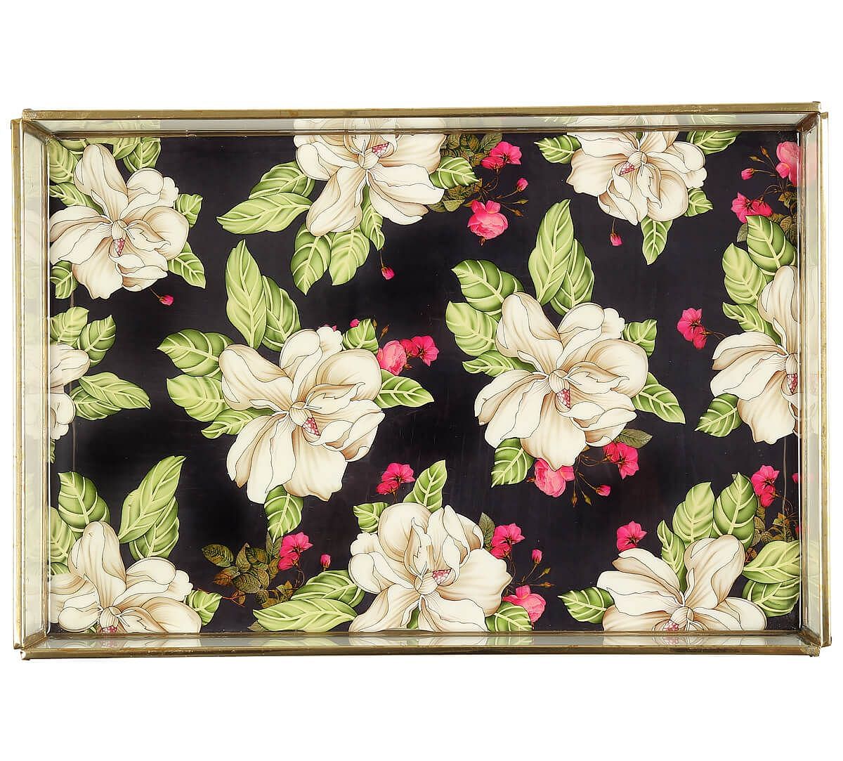India Circus by Krsnaa Mehta White Rose Allure Rectangle Tray