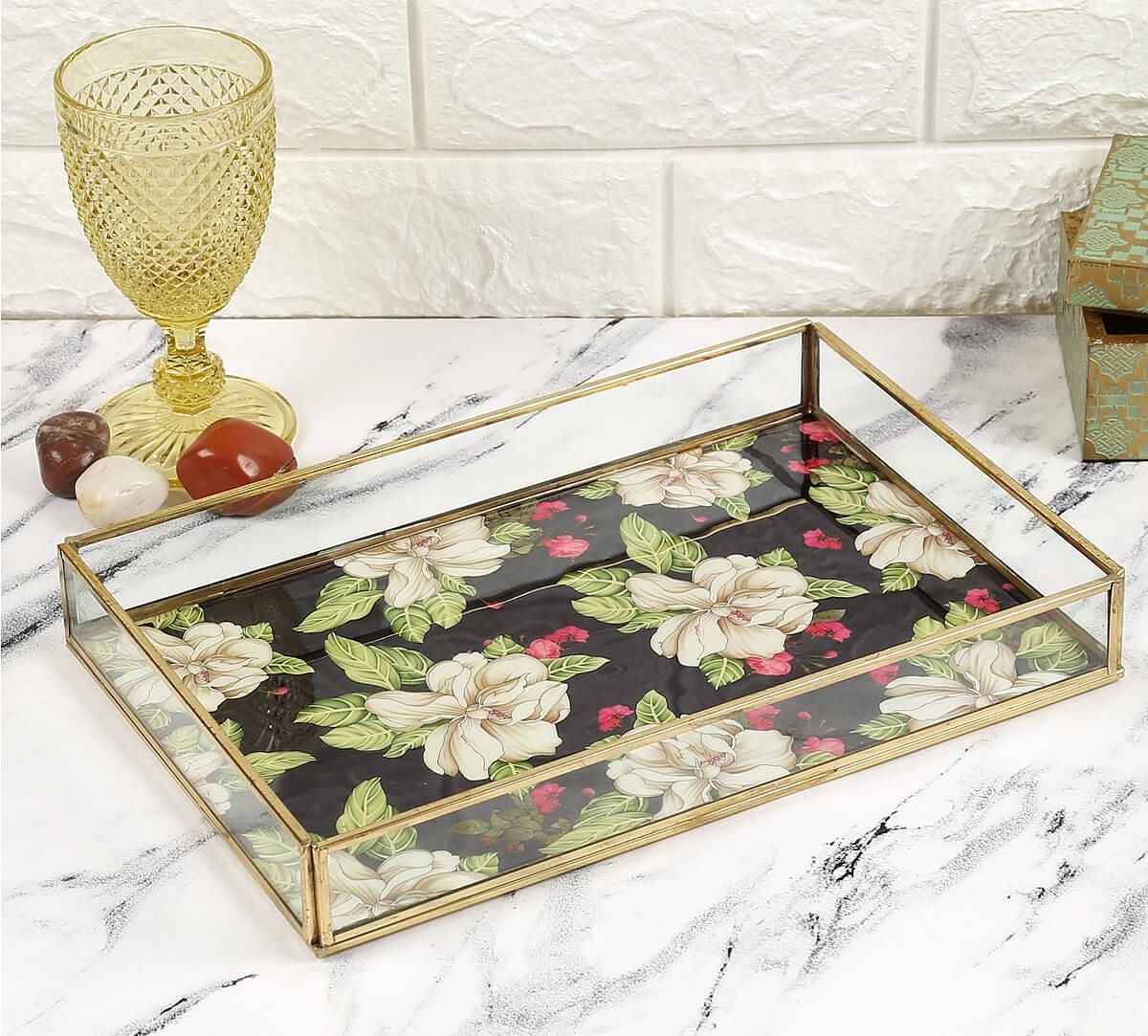 India Circus by Krsnaa Mehta White Rose Allure Rectangle Tray