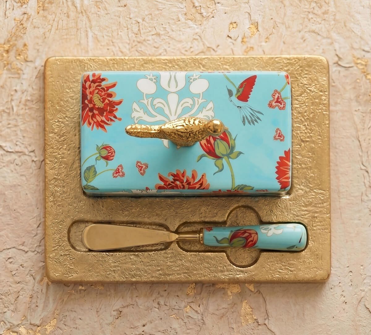 Zinnian Jazz Butter Dish with Butter Knife