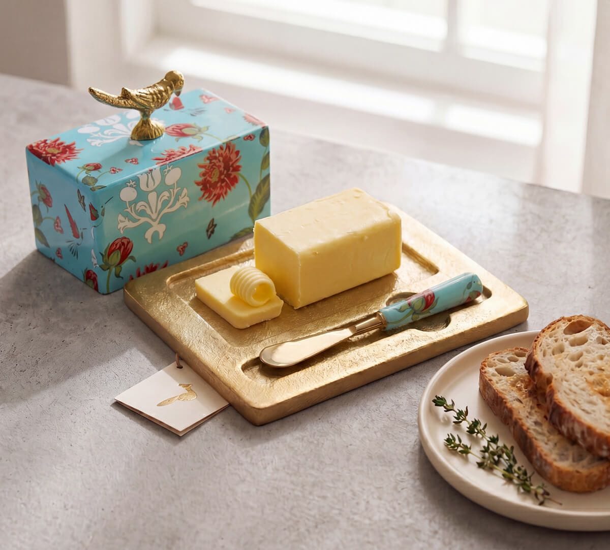 Zinnian Jazz Butter Dish with Butter Knife
