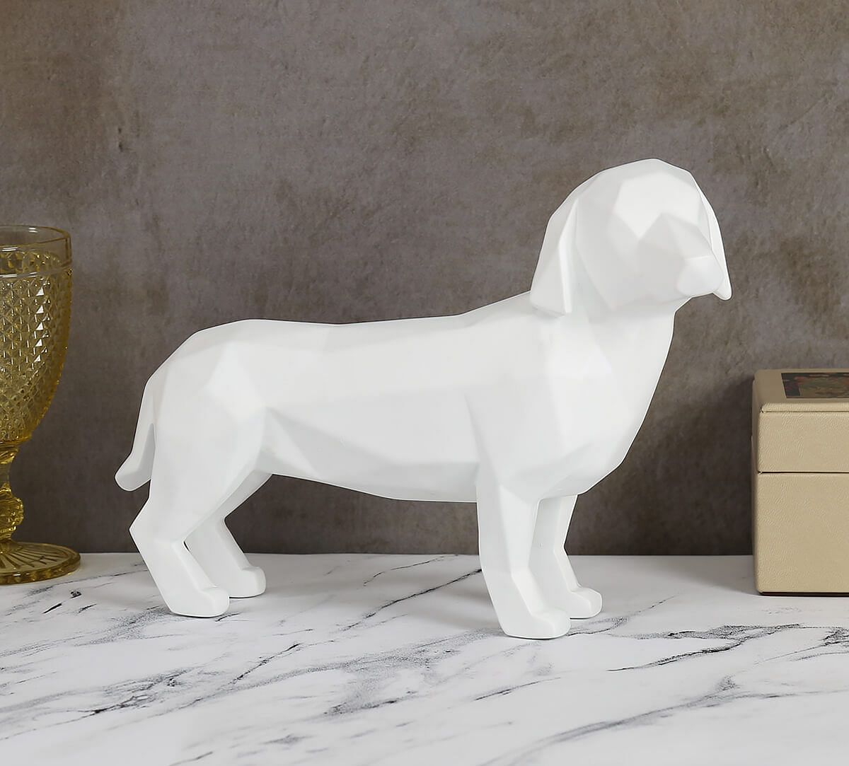 India Circus Chalk White Dachshund Figurine