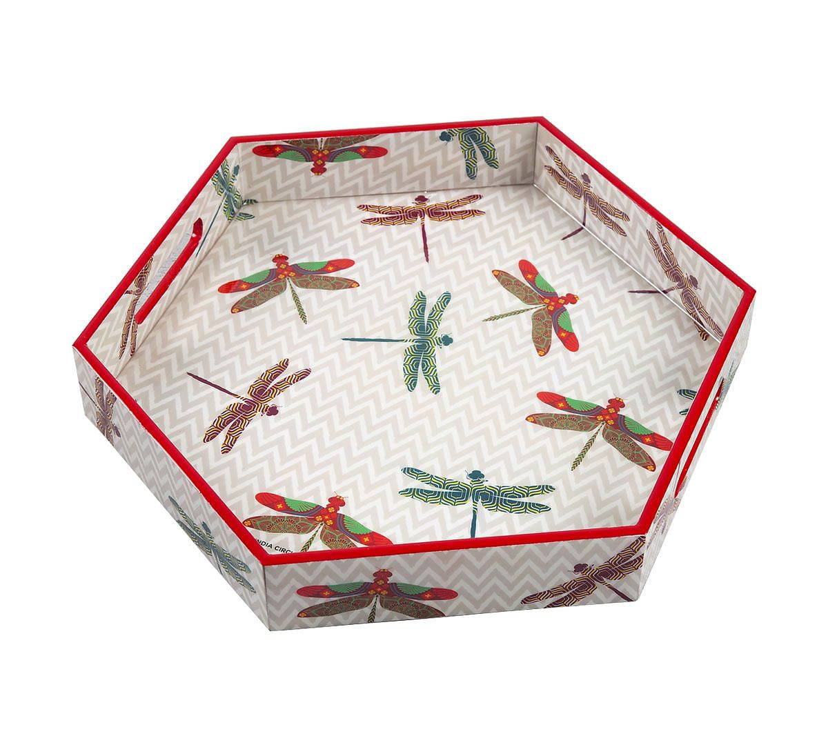 India Circus Chevron Butterflies Hexagon Serving Tray