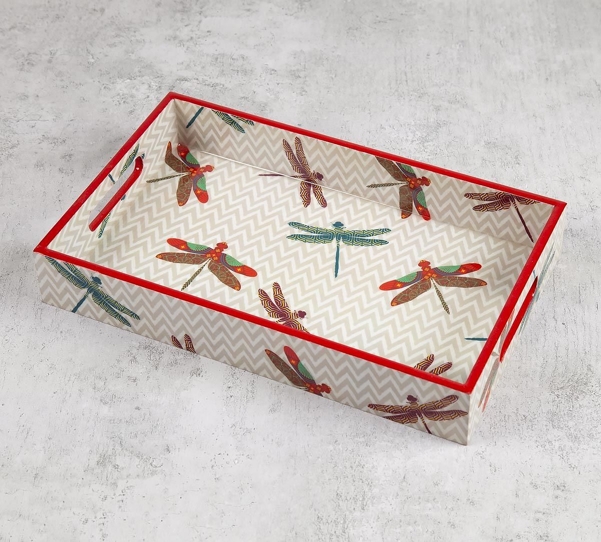 India Circus Chevron Butterflies Rectangle Serving Tray