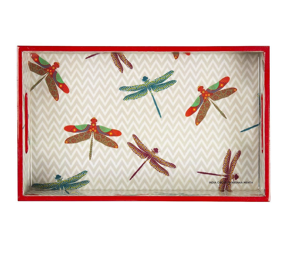 India Circus Chevron Butterflies Rectangle Serving Tray