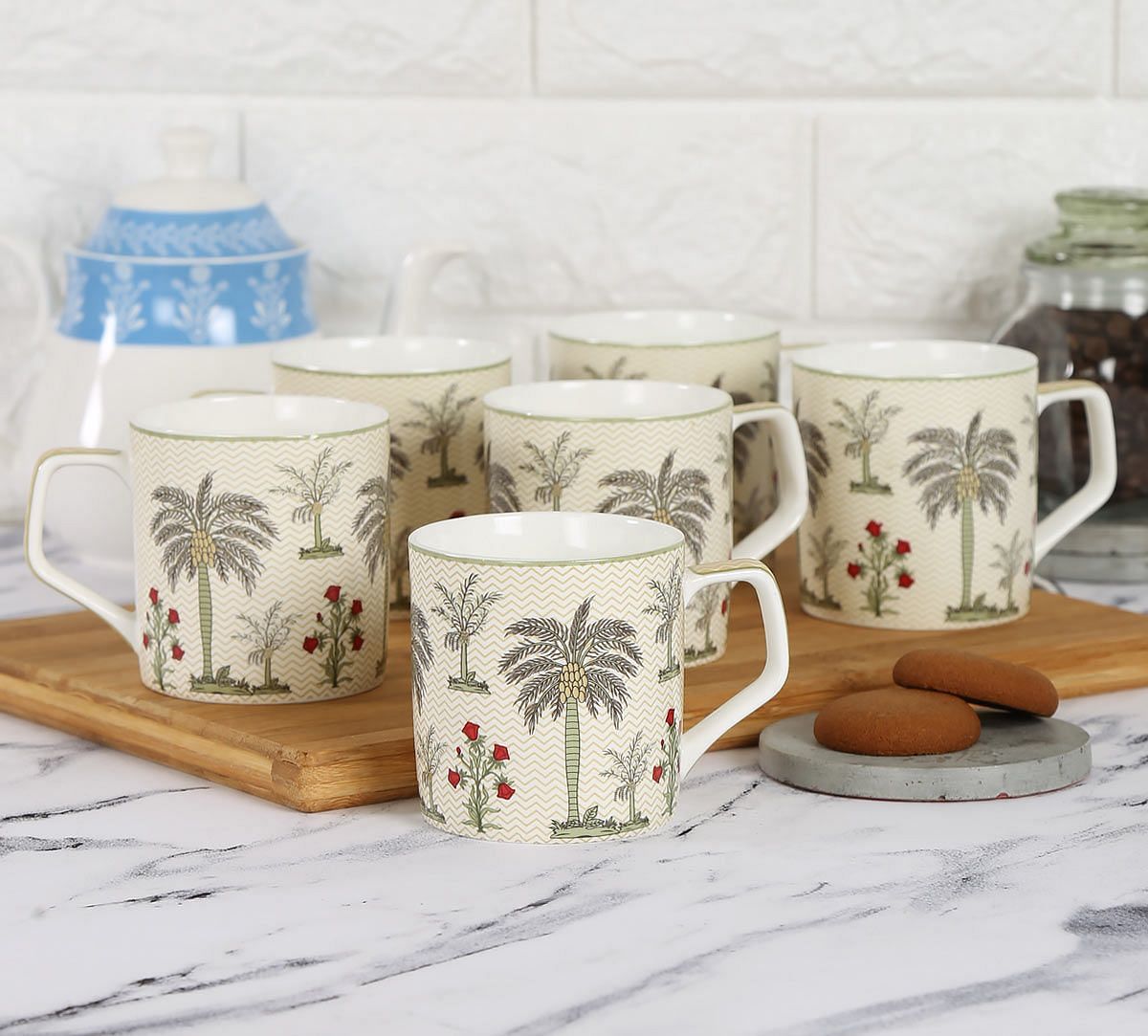 India Circus Chevron Palms Mug Set of 6