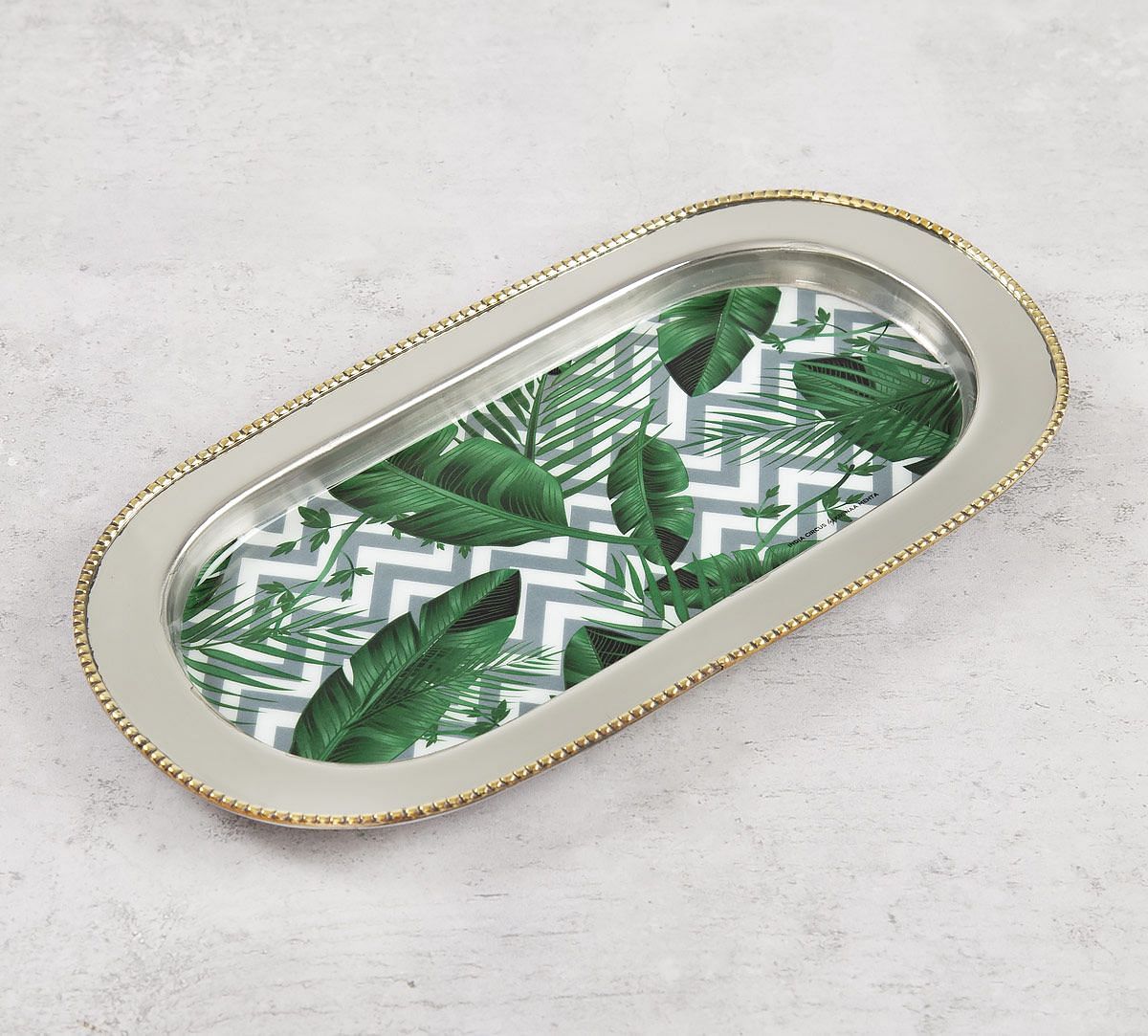 India Circus Chevron Tropical Leaves Steel Serving Tray