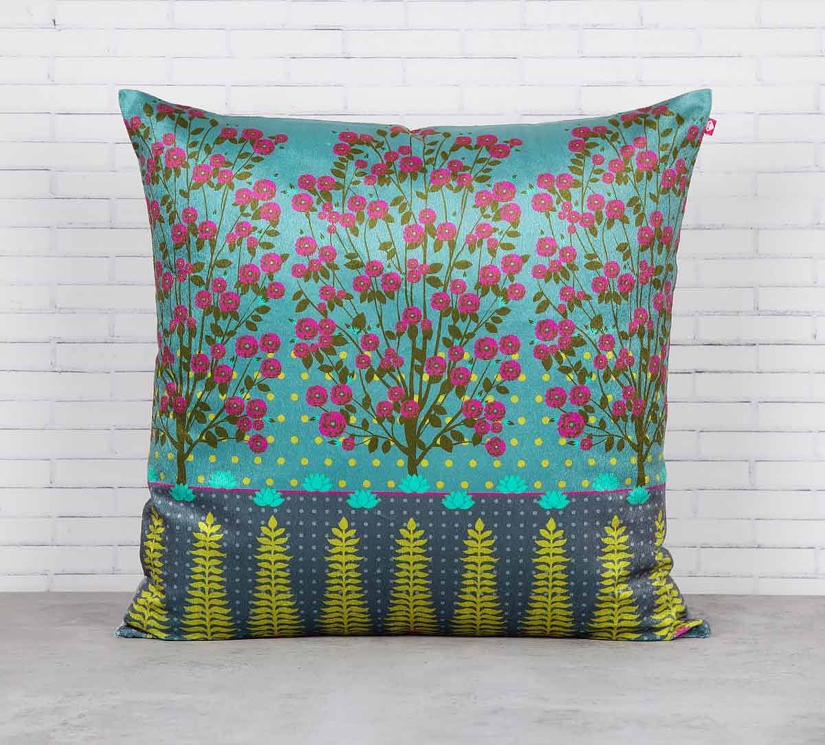 India Circus Conifer and Cherry Blossom Blended Velvet Cushion Cover