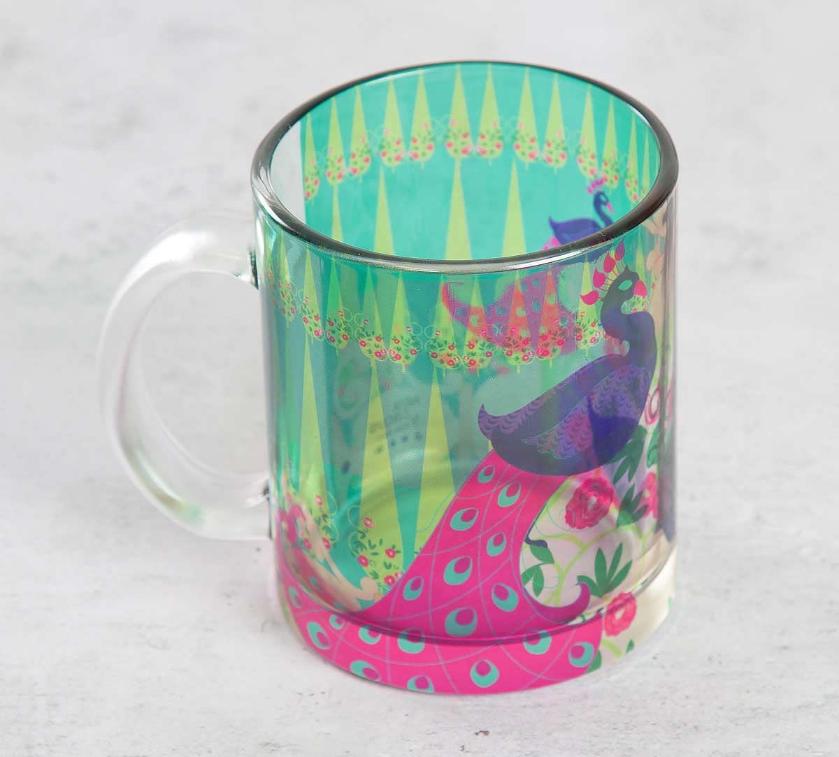 India Circus Conifer and Peacock Illusion Glass Coffee Mug