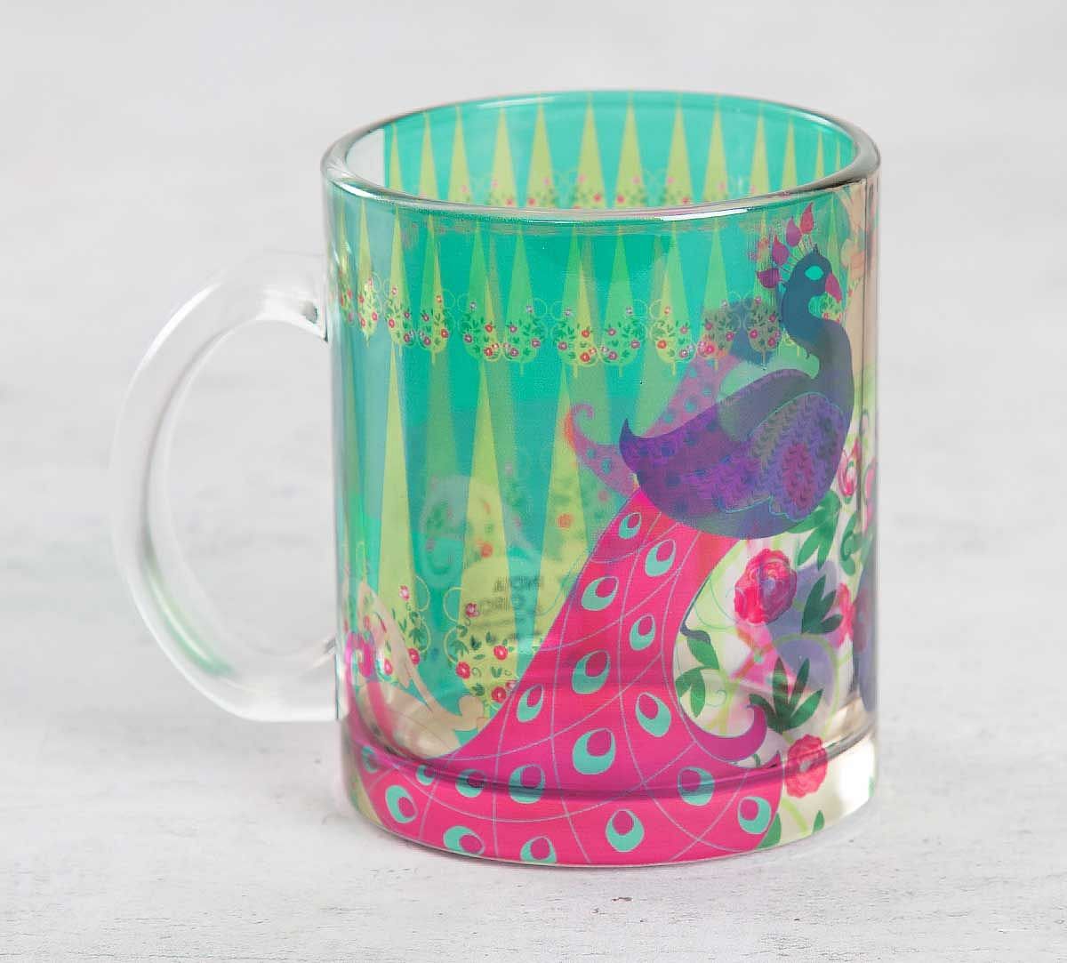 India Circus Conifer and Peacock Illusion Glass Coffee Mug