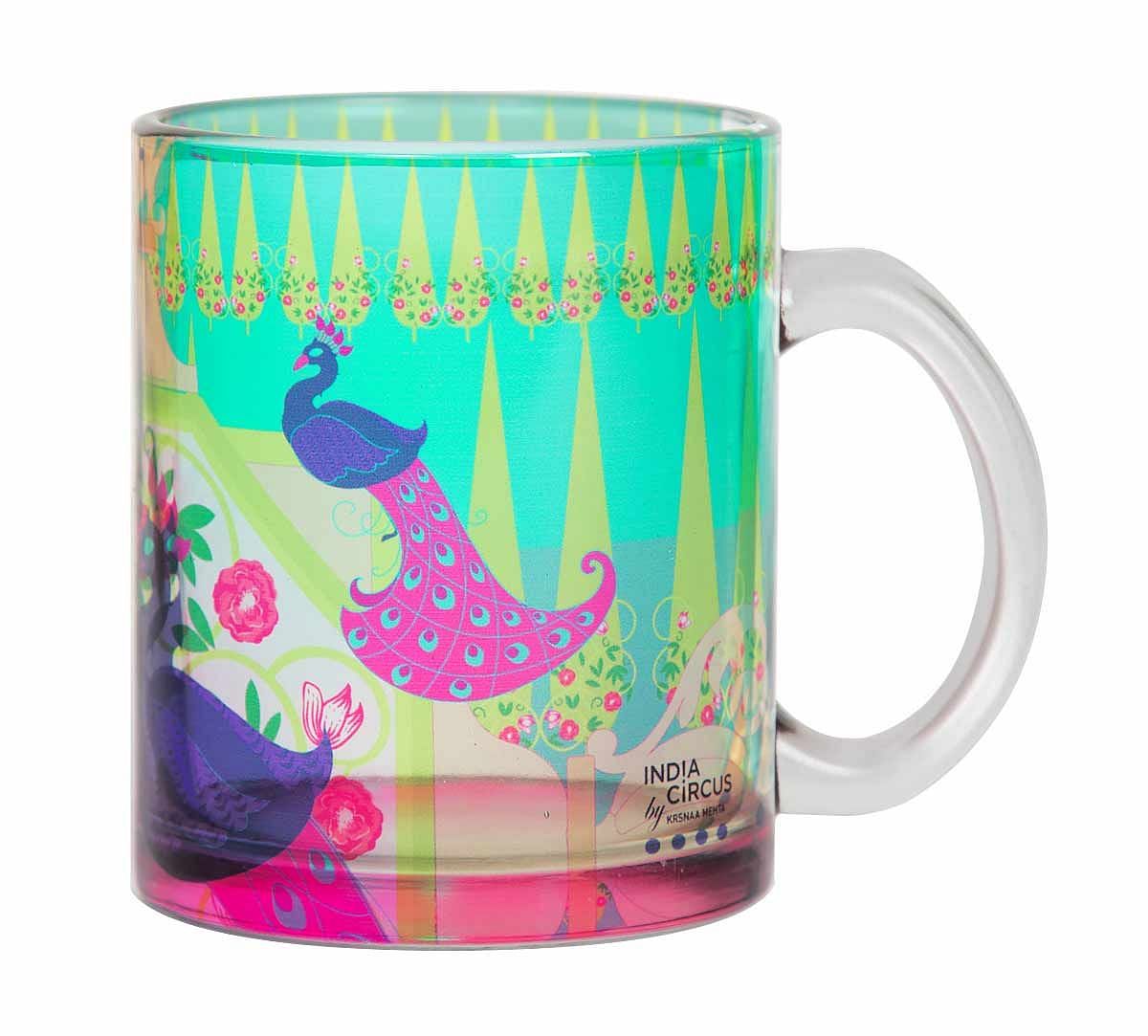 India Circus Conifer and Peacock Illusion Glass Coffee Mug