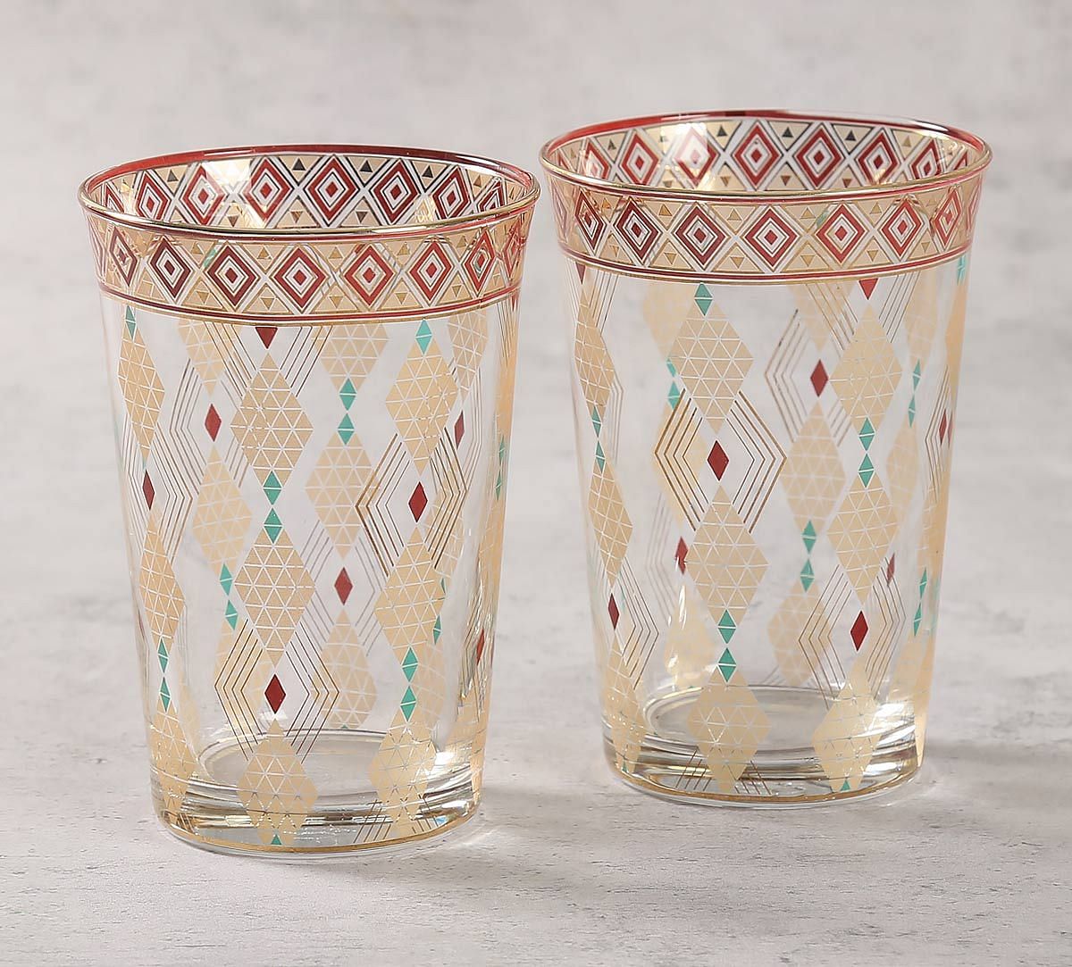 India Circus Diamond Motifs Glass Tumbler Set of 2