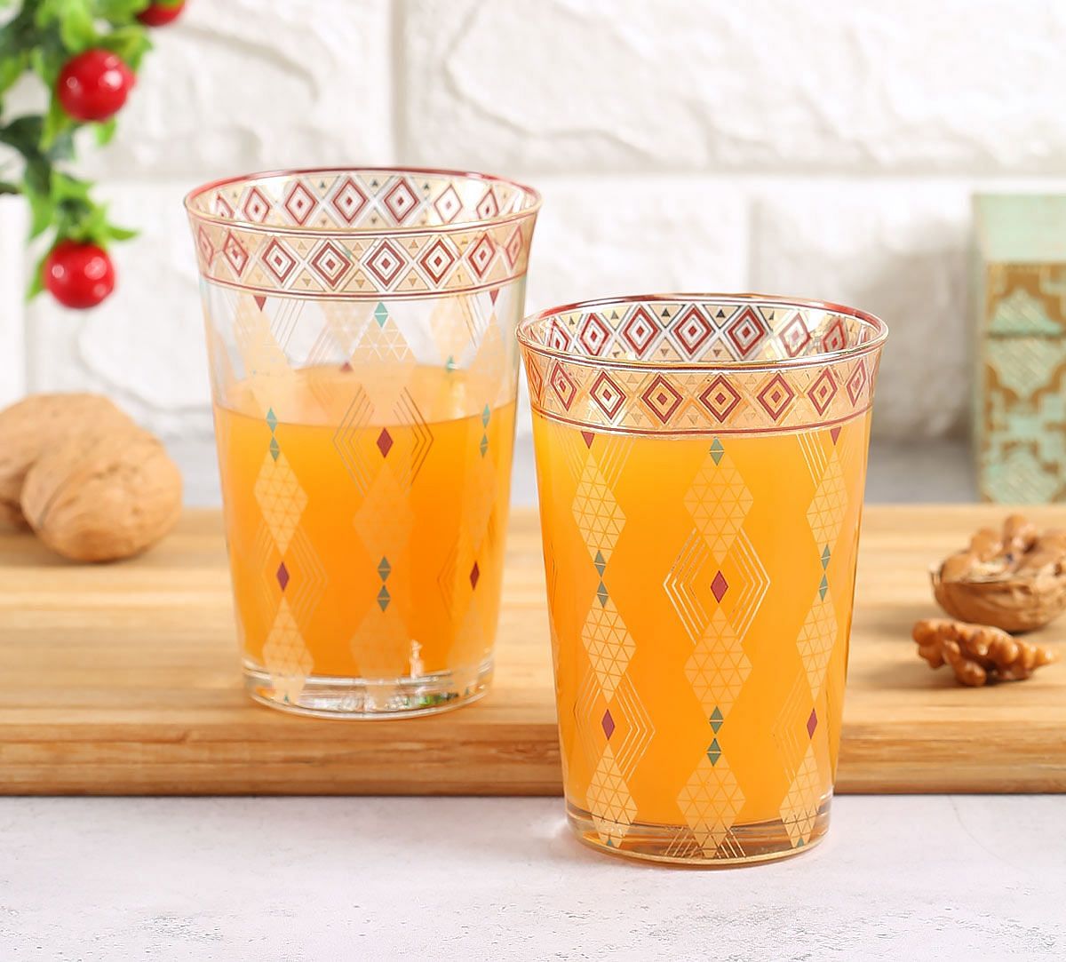 India Circus Diamond Motifs Glass Tumbler Set of 2