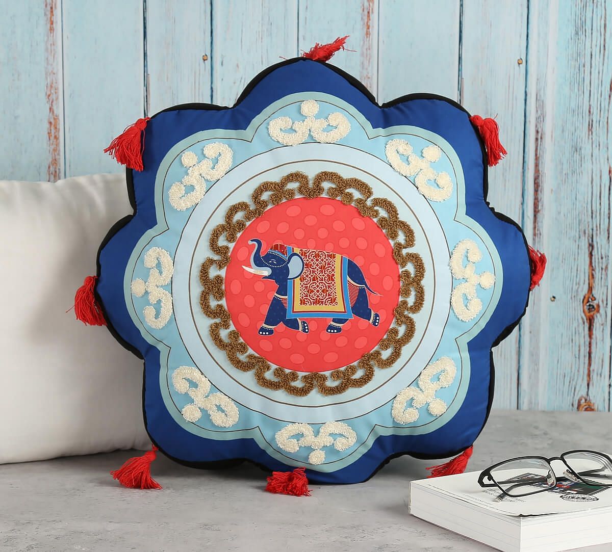 India Circus Eclectic Tusker Shaped Cushion