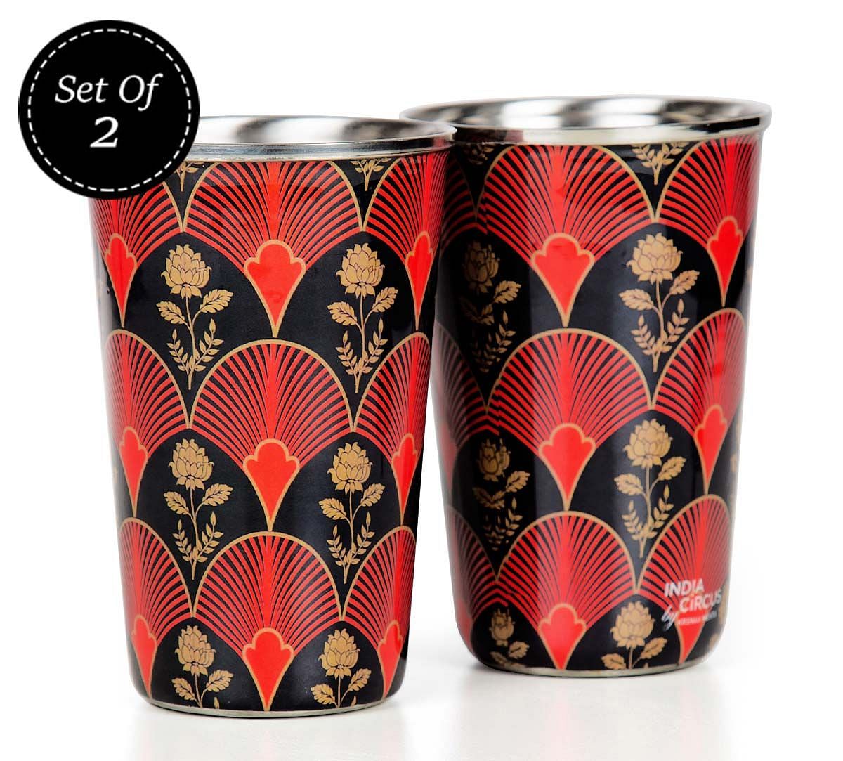 India Circus Fans of Blossom Steel Tumbler Set of 2