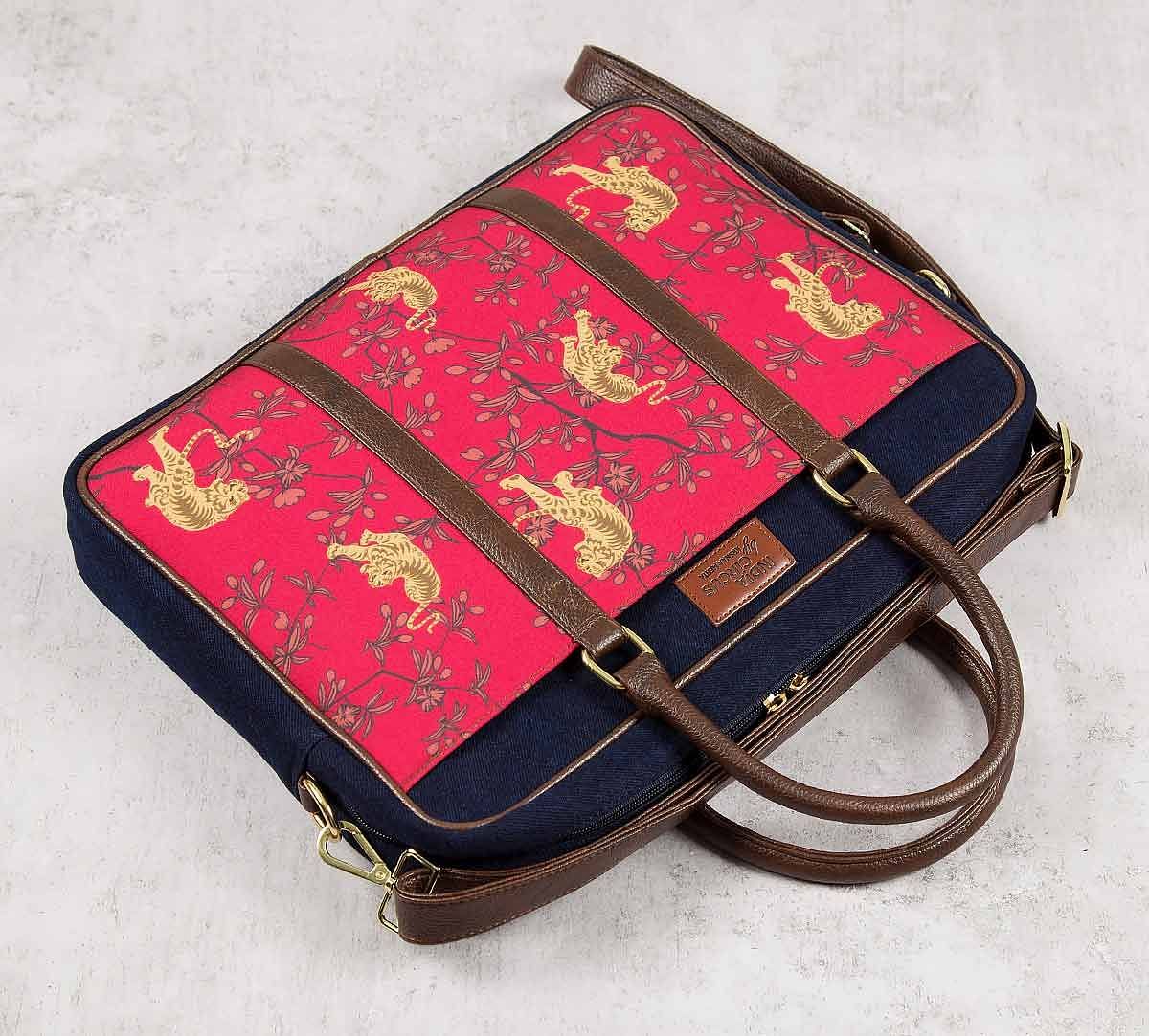 India Circus Ferocious Feline Denim Laptop Bag