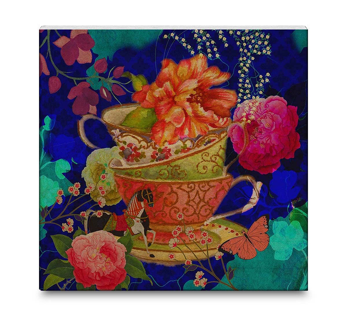 India Circus Floral Cup Illusion 16x16 and 24x24 Canvas Wall Art
