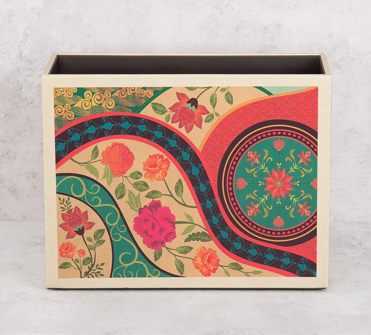 India Circus Floral Embroidery Leather Desk Organiser