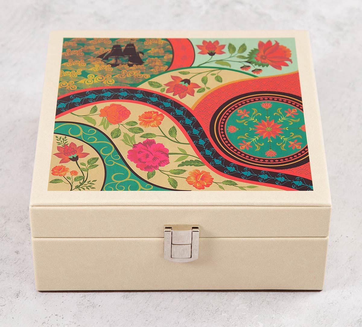 India Circus Floral Embroidery Leather Jewellery Box