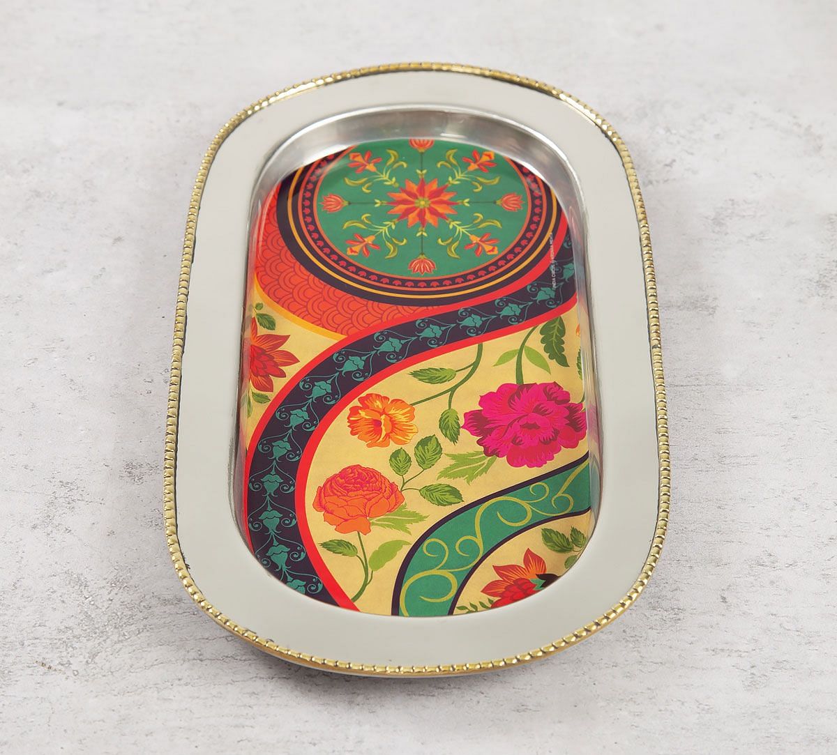 India Circus Floral Embroidery Steel Serving Tray