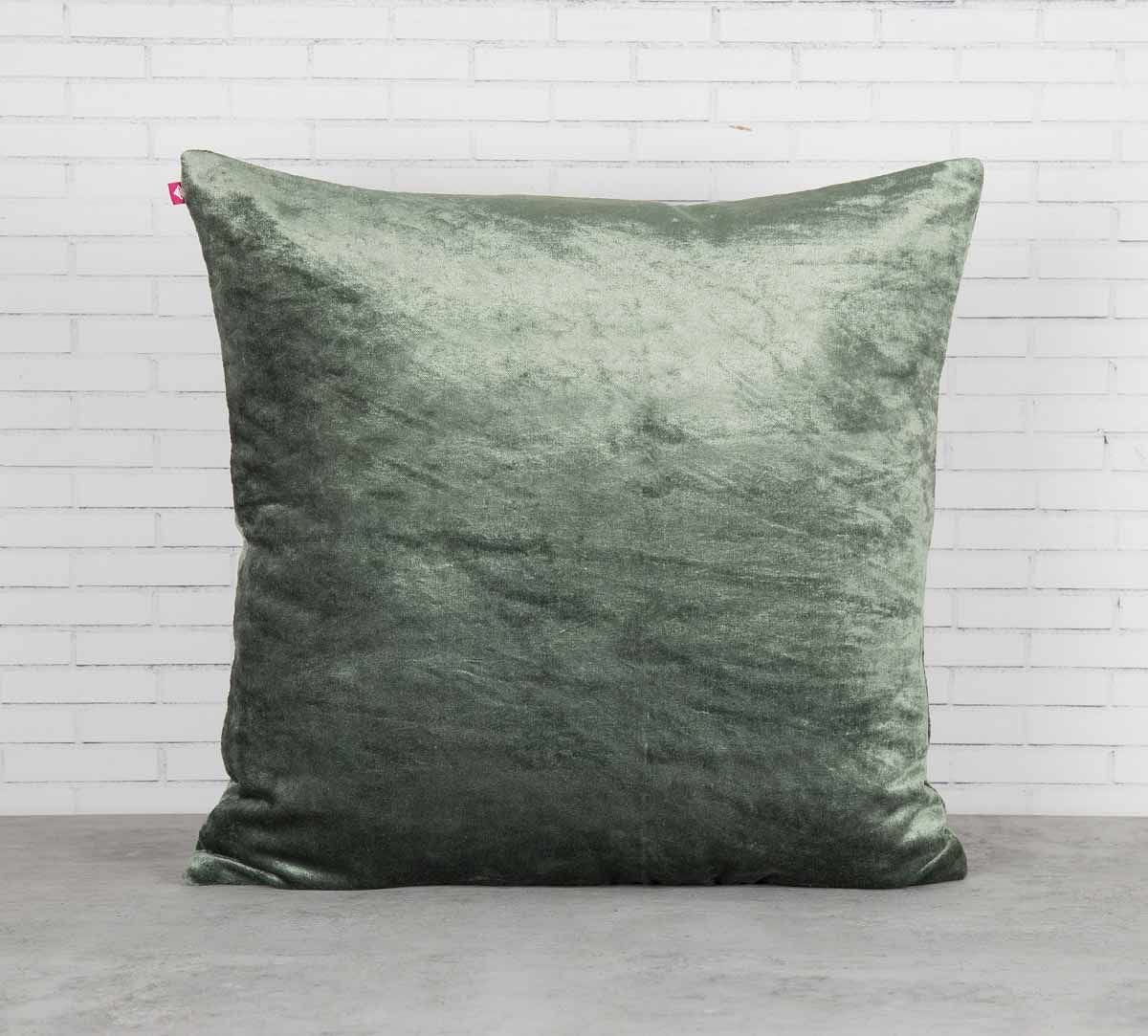India Circus Floral Enigma Siege Green Embroidered Velvet Cushion Cover