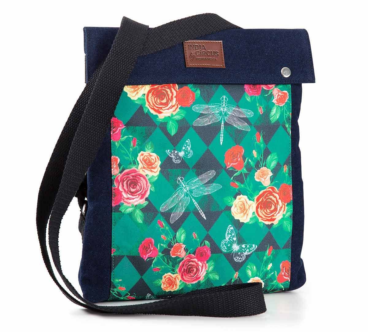 India Circus Floral Flutter Sling Denim Backpack