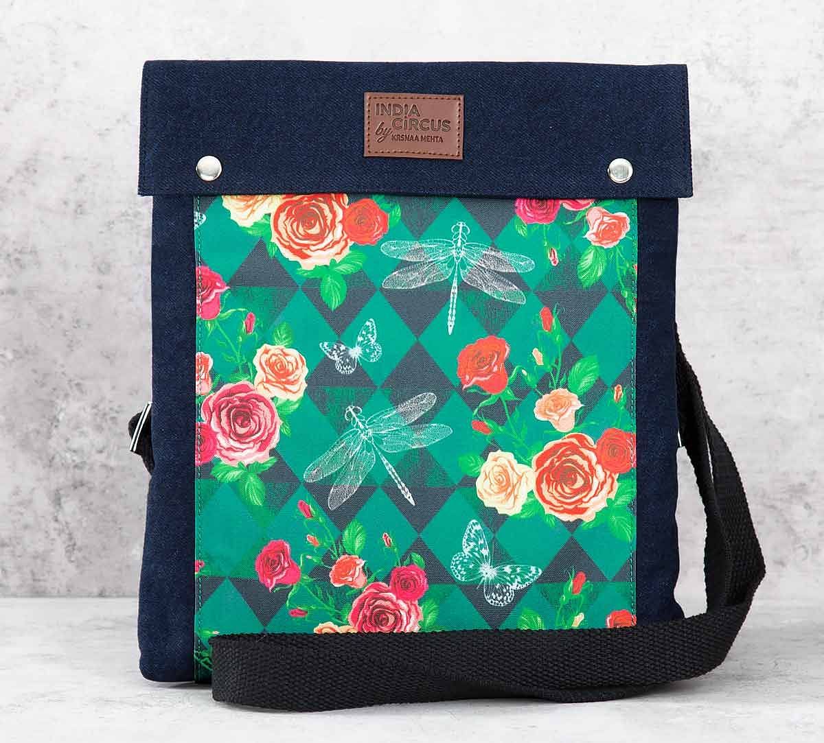 India Circus Floral Flutter Sling Denim Backpack