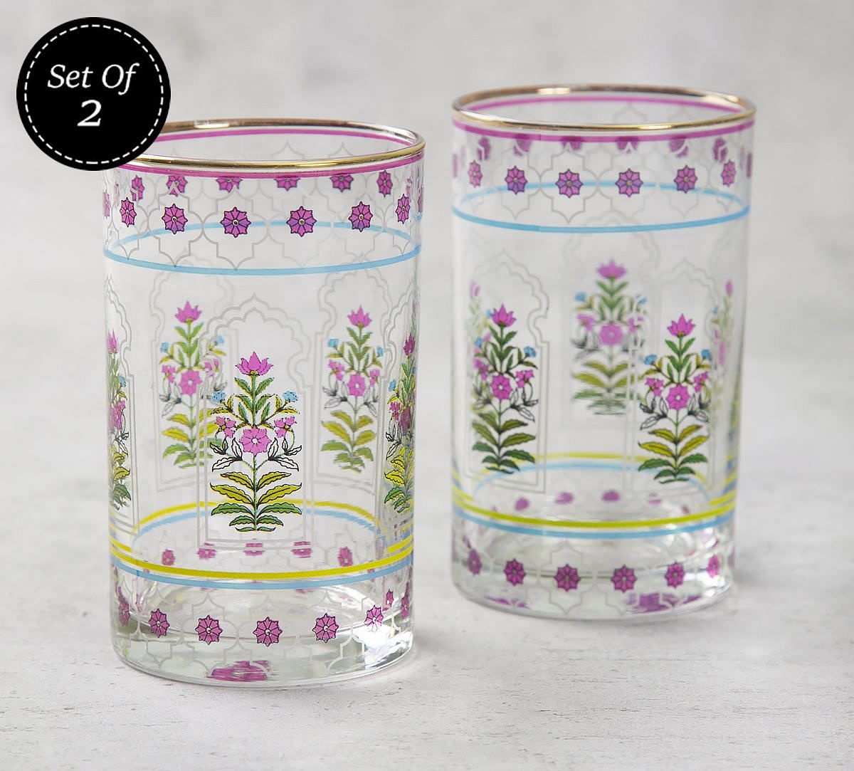 India Circus Floral Lattice Small Glass Tumbler (Set of 2)