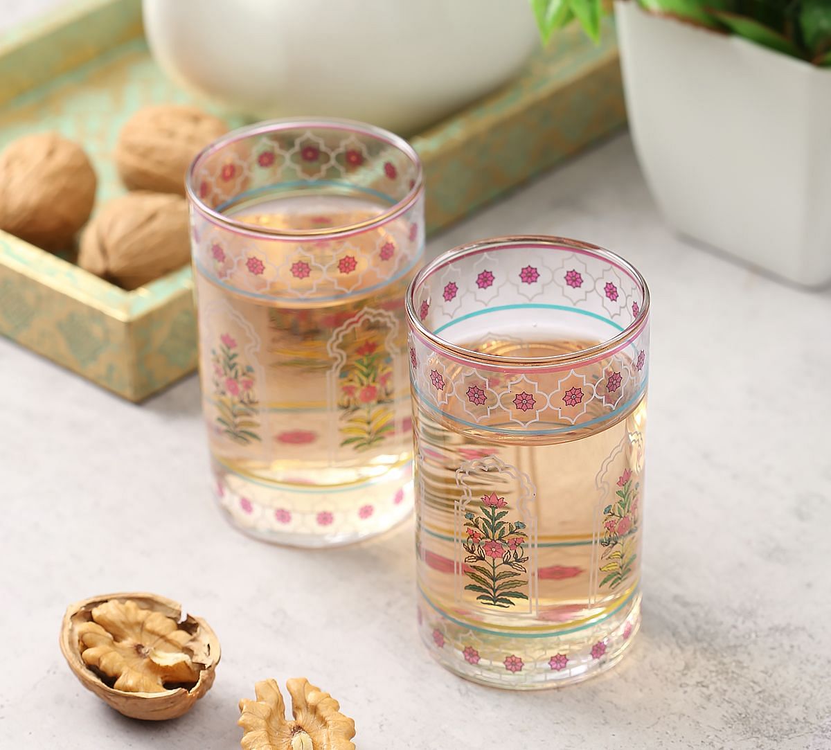 India Circus Floral Lattice Small Glass Tumbler (Set of 2)