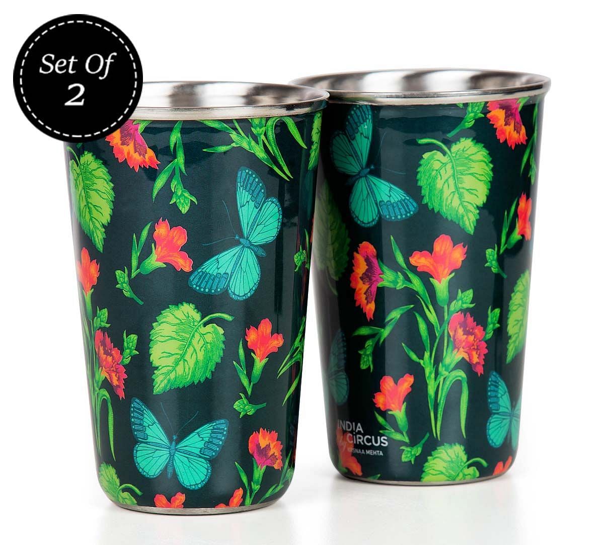 India Circus Fluttering Extravagance Steel Tumbler Set of 2