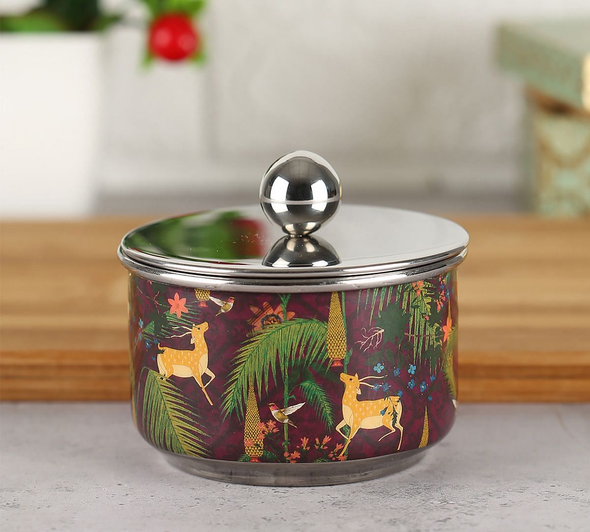 India Circus Forest Fetish Steel Bowl with Lid