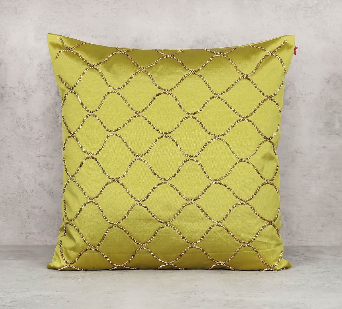 India Circus Gold Bead Olive Green Cushion Cover